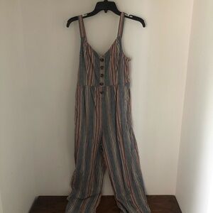 Striped Blue and Pink V-Neck Jumpsuit